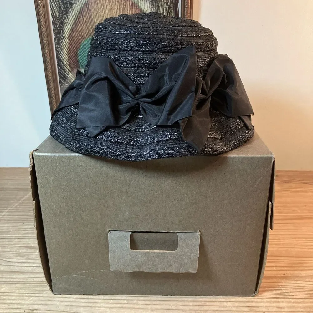 Betmar Black Straw Hat Womens Bow Accent Made in Italy Fashion Sun Hat